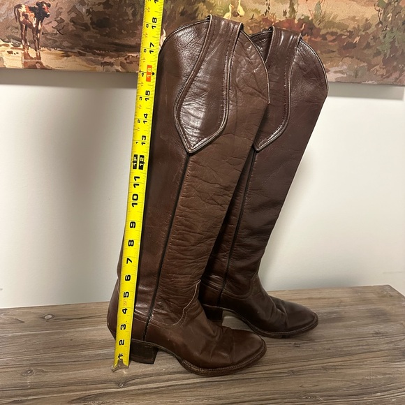 Vintage Tall Chocolate Brown Leather Cowboy Boots - Picture 7 of 9